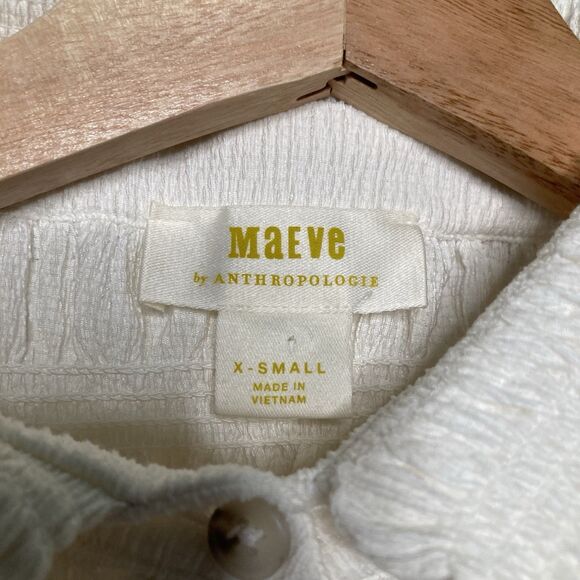 MAEVE Anthropologie Smocked Button Front Top XS Ivory Natural Cottagecore Chic - Picture 16 of 16